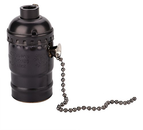 Garsent E27 Lampenfassung mit Zugkette, Aluminium, Schwarz