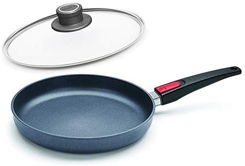 Woll, Diamond Lite Gusspfanne rund mit passendem Sicherheitsglasdeckel für Induktion, mit abnehmbaren Stiel, 5cm hoch, Durchmesser 20cm, 24 cm oder 28cm Größe 24 cm