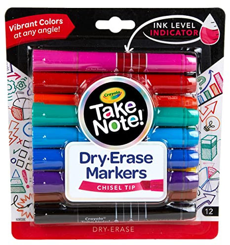 Crayola Low Odor Dry Erase Markers, Chisel Tip, Assorted Colors, 12Count
