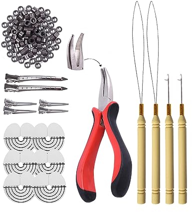 Microring Extensions Set: Zange, Nadel und 200 Stück 5.0mm Nanoringe Mit Silikon (Dunkelbraun)