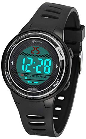 DTKID Digitaluhr Kinder, Kinderuhr Junge Mädchen Mit Licht, Datum, Wecker, Armbanduhr Kinder 30M Wasserdicht Sports Outdoor (Schwarz)