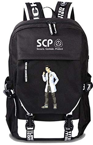 WANHONGYUE SCP Anime Cosplay Rucksack Schultasche Laptop Backpack mit USB-Ladeanschluss Schwarz / 24