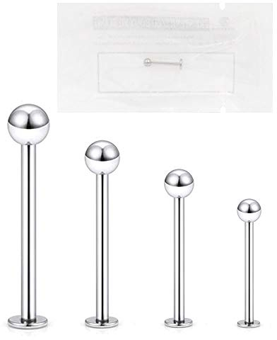 Warrior Labret Lip Piercing Steriles Titan G23 Größe 16G (1,2 mm) mit Einer 3 mm Kugel Einteilige Verpackung PTC-01(8)