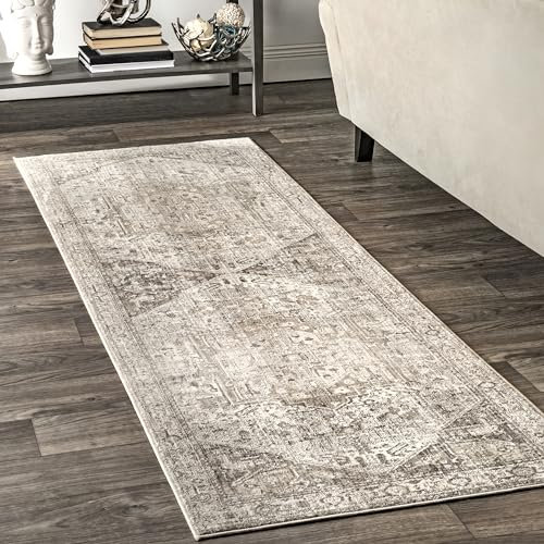 nuLOOM Harriet Vintage Medaillon Fransen Läufer Teppich, 60 x 182 cm, Silber