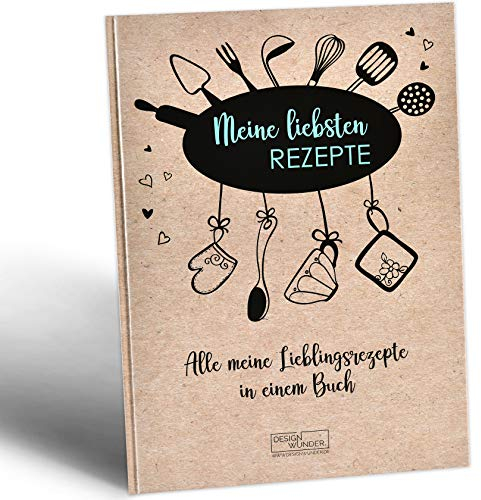 DESIGN WUNDER® Rezeptbuch zum Selberschreiben A4 aus 100% recyceltem Papier - Meine Lieblingsrezepte zum Selberschreiben & Ausfüllen gesammelt im eigenen Rezeptbuch - DIY Kochbuch selbst schreiben