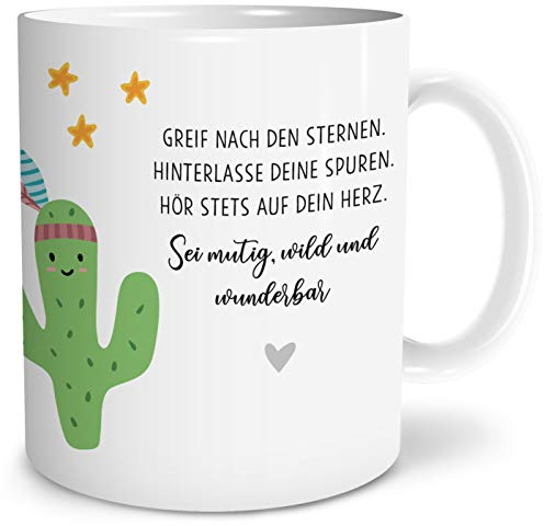 OWLBOOK® Geschenke für Kinder Mitbringsel Kindergeburtstag Boho Kaktus Kinder Tasse Geschenke Geschenkideen für Jungs Jungen zum Geburtstag Taufe Kindertasse Trinkbecher Keramik 300 ml