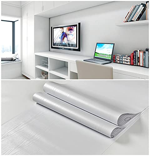 Chbrket Papel Adhesivo Pegatina Para Muebles Cocina Pared Armario Baño Vinilos Decorativos Rollo Papel Pintado Autoadhesivo Impermeable Veta De Madera Blanca Pura 60X3000CM