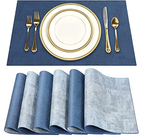 SUEH DESIGN Leder Tischsets 6er Set Tischsets Abwaschbar Lederoptik Platzdeckchen Hitzebeständiges PU Kunstleder Platzset für Hause Küche Speisetisch 43cm x 31cm
