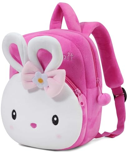 Chase Chic Sac à Dos Bébé Lapin en Peluche 3D Personnalisé pour Maternelle, 1 à 3 Ans (Rose)