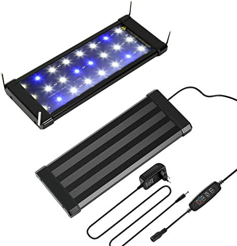 SWANEW Iluminación LED para acuarios, lámpara de iluminación para acuarios de 10 W Lámpara de acuario de luz azul blanca con soporte ajustable para acuarios de agua dulce de 35-50 cm