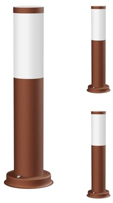 ledscom.de 3 Stück Pollerleuchte PORU für außen, IP44, 39cm, braun, inkl. Smart Home RGBW E27 LED Lampe, 892lm