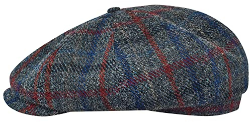Sterkowski Shelby | 100% Harris Tweed Schiebermütze für Herren und Damen | Paperboy Cap Schirmmütze Flatcap Newsboy Ballonmütze Winter Baker Boy Baskenmütze Vintage Gatsby Grau/Blau/Rot 59 cm