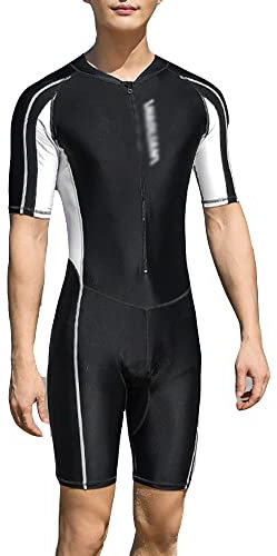 YAOTT Costume Intero da Uomo Boyleg Costume da Bagno a Maniche Corte Asciugatura Rapida Tuta da Surf Canottiera Body Costumi da Bagno da Allenamento Pantaloncini da Boxer da Bagno Nero XXL