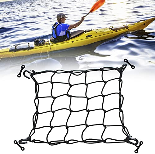 LYEAA 38x38cm Kayak Canoe Deck Cargo Net Lashing Hooks Heavy Duty Nylon Luggage Netting Mesh Stretch Bungee Net Marine Boat DIY Accessories