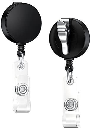 Ausweishalter für Schüler, einziehbar, mit Krokodilklemme (2 Stück), Schwarz