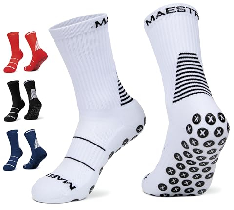 Maestro Grip Socken - Anti-Rutsch-Socken für Herren - Fußball, Basketball, Hockey, Fußball rutschfeste Socken, Weiss/opulenter Garten, Large
