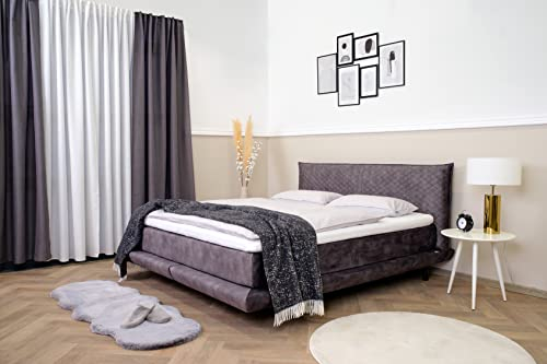 Terra Home Boxspringbett Lyon - grau, 180x200 cm, Made in Germany, H2/H3 Wendematraze, 2 USB Ladebuchsen, Viscotopper, 7-Zonen Tonnentaschenfederkern, 400 Kg Traglast, mit Kopfteil