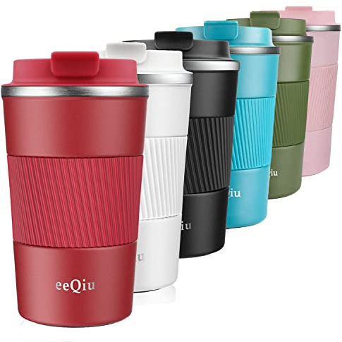 eeQiu Kaffeebecher to go - 18oz 100% Auslaufsicher, Kaffeebecher, Edelstahl doppelwandig isoliert, auslaufsicher, Coffee to go, Kaffee & Tee Isolierbecher Travel Mug (Rot)