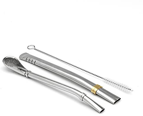 BALIBETOV [Neu] Yerba Mate Edelstahl-Strohhalm - Bombilla für das Mate-Kürbis-Trinken. 16 cm (SILBER SET VON 2)