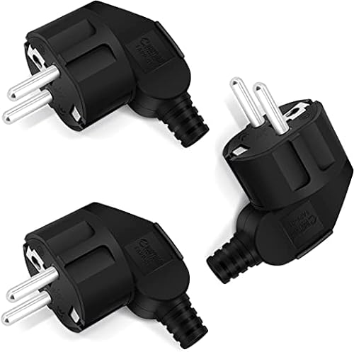 Schuko Stecker, Schukostecker 3 Stück, Stecker aussen wasserdicht-Schutzkontakt-Stecker mit Knickschutztülle, Europa-Stecker Kunststoff 250V (16A) für 8-10mm Kabel,Schukostecker außenbereich, Schwarz