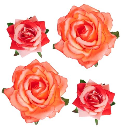 Topbuti Rose Hair Clip Flower Hairpin Rose Brooch Floral Clips, 4 Pcs Fabric Rose Flowers Hair Clips Mexican Hair Flowers Pin up Headpieces for Wedding Party Mother's Day (2 Sizes) (Pink Red)