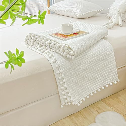 Chickwin Dessus de Lit Matelassé, Désign de Boule Gland Couleur Unie Couvre Lit Dessus de Lits Couvre-Lits Doux Couverture de Lit pour Lit 1~2 Personnes, Toutes Les Saisons (150x200cm,Blanc)