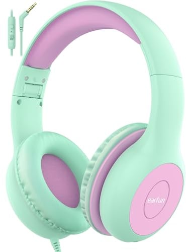 EarFun Kinder Kopfhörer, Kopfhörer Kinder mit Kabel, 85/94dB Lautstärkenbegrenzer, Faltbare, Einstellbar, Stereo Sound, HD-Mikrofon, Audio-Sharing, Over Ear Kinderkopfhörer für Schule/Reise/PC