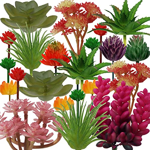 QUOZUO Plantas suculentas artificiales, 22 suculentas falsas coloridas, mini suculentas artificiales para manualidades, hogar, pared, jardín, oficina, decoración (sin maceta)