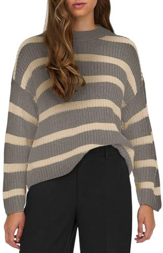 JDY Damen Strick-Pullover JDYJusty gestreifter Damenpullover 15264902 Driftwood/Tapioca L