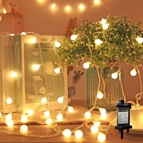 Fairy Lights Plug in, 100LED 33ft Globe String Lights Waterproof Mains Powered Garden Hanging Light 8 Modes Christmas Light for Outdoor/Indoor Lighting Bedroom Wedding Garden Decoration Warm