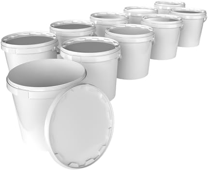10 Eimer Mit Deckel 20l Weiß Rund | Kunststoff Lebensmittelecht, Luftdicht Und Stabil | Leer Mit Ergonomischem Griff Für Lebensmittel Chemie Waschpulver Klebstoffe Geeignet