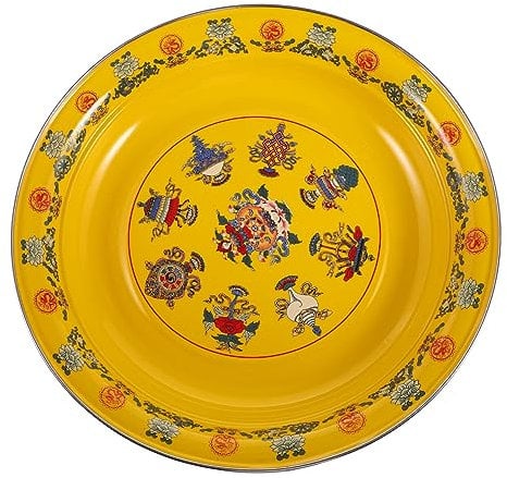 LABRIMP Vintage Pattern Enamel Plate Chinese Style Enamel Plate for Vegetable Fruits Tray for Home Kitchen