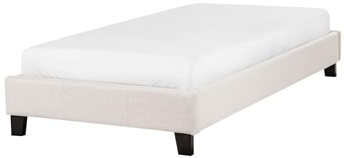 Beliani Polsterbett Stoffbezug beige Einzelbett mit Lattenrost 90x200 cm Skandi Roanne
