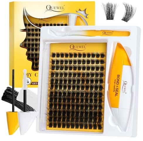 QUEWEL Wimpern-Extensions 144 Stück, Lash-Extension-Set 10–18mm, Wimpern-Extensions-Set mit 16ml Wimpernkleber und versiegelung, Wimpern Pinzette für Anfänger zu Hause (3D Honey01-MIX10-18 Kit)