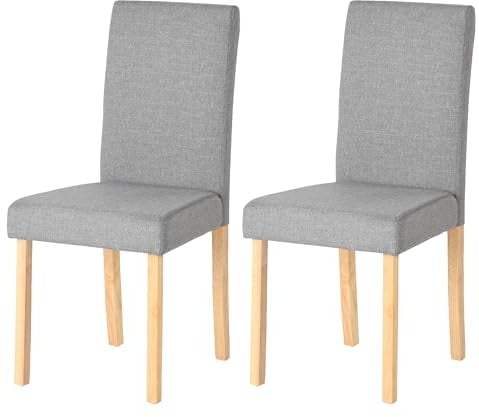 Küchenstühle 2er Set Stühle Esszimmer 2er Set, Holzstühle/Essstuhl/Esszimmerstühle Holz Für Büro/Küche/Esszimmer/Wohnzimmer Stühle aus 5 CM Gummiholzbein Leinengepolsterter Stuhl Grau 92 cm Hohe
