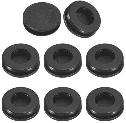 sourcing map 32Pcs Rubber Grommets 3/8 (10mm) Drill Hole, 1/4 (8mm) ID Single Sided Hole Plugs Ring Gasket for Firewall Cable Wire Protecting, Black