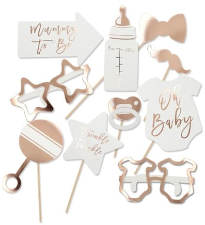 EIHI 10 Stück Babyparty Deko,Rose Gold Babyparty Foto Requisiten Oh Baby Girlande Decoration, Babyshowerparty Fotobox Accessoires Party Zubehör für Baby Shower Babydusche Gender Reveal Party