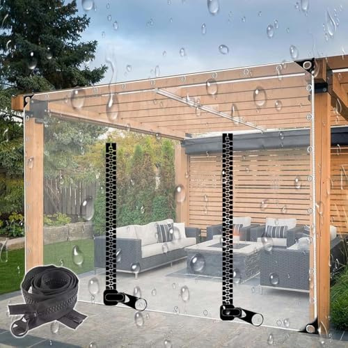 Tenda Telone Trasparente Con Porte a Cerniera,Pannelli Laterali Teloni Trasparenti Impermeabili,0.5mm Telo Di Copertura in Pvc,Tende Per Eventi e Tendoni,Per Gazebo Pergola,W×H-1.7×2.5m(5.6*8.2ft)