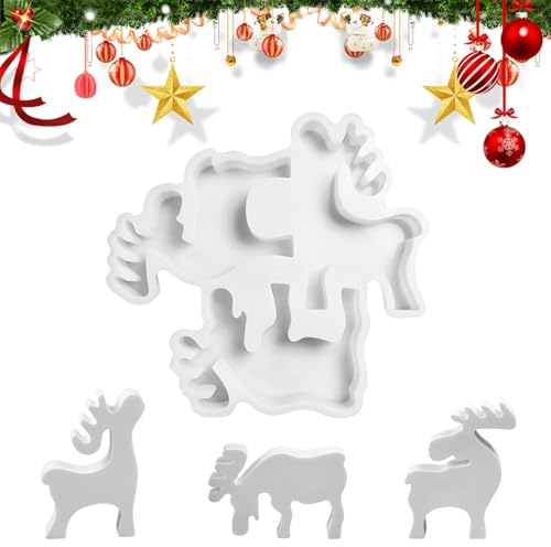Yaclonq Silikonform Weihnachten Elch,DIY Elch Kerzenformen zum Gießen,Silikonformen Gießformen Weihnachten,Gießformen Silikon Elch Silikonformer für Weihnachts Kerzen,Handwerk,Heimdekoration