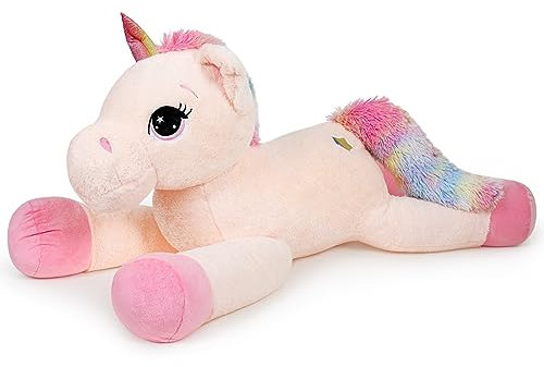 Sausudols Riesen Einhorn Plüschtier für Mädchen - 110 cm Großes Kuscheltier Hochwertiges Stofftier, Geschenk für Geburtstag, Weihnachten & Valentinstag Creme Rosa