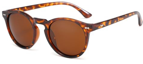 Long Keeper Runde Polarisierte Sonnenbrille Herren Damen Retro Sonnenbrille Rund Klein Klassisch Vintage Runde Brille Polarisiert UV400 Schutz, 48mm (Leopard Rahmen - Braun Linse)
