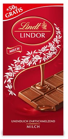 Lindt Schokolade LINDOR Milch | 150g Tafel | Feinste Vollmilch-Schokolade mit einer unendlich zartschmelzenden Füllung | Schokoladentafel | Schokoladengeschenk