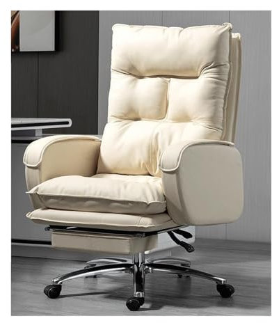 CWCQGH Gaming-Stuhl, Home-Office-Schreibtischstühle, Drehstuhl aus Leder, Computerbüro, bequemer ergonomischer Drehstuhl für Zuhause,White Foot Pedal