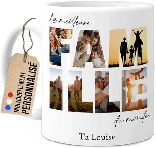 Cupdarling® Tasse Personnalisable Meilleure Famille - 7 Photos - Idee Cadeau Original Pour Famille - Mug Personnalisé Pour Famille - Cadeau Pour Un Lien Spécial - 330 mL Céramique