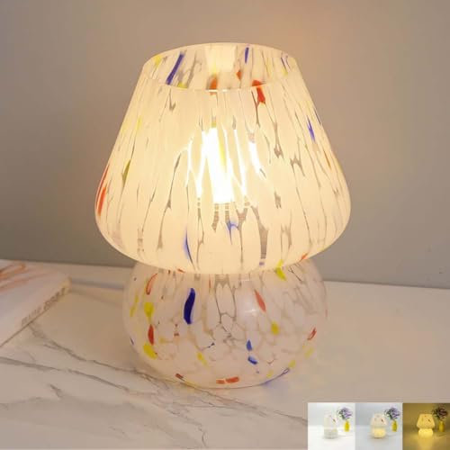 AoLa E27 Pilzform Tischlampe mit Stecker und Schalterkabel 1.8M Moderne Nachttischlampe Glas Lampenschirm Kleine Lampe Dekoration Beleuchtung für Schlafzimmer Wohnzimmer(Ohne Leuchtmittel)