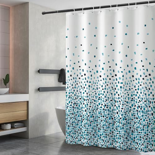 DAMAI Duschvorhang 240 x 200 cm Badvorhang aus Polyester Stoff Waschbar Bad Vorhang mit 12 Duschvorhangringe Wasserdicht für Badewanne und Bad Blau