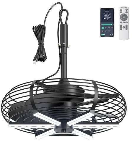 Coolbull Deckenventilator für den Außenbereich mit Licht für Terrassen, Pavillon-Ventilator 20 Zoll, steckbarer Deckenventilator, wasserdicht, Fernbedienung und App-Steuerung, hängen