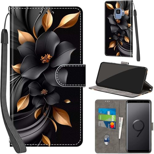 Handyhülle für Samsung Galaxy S9 Hüllen Premium Leder Case Klappbar Wallet Magnet Kartenfach Standfunktion Schutzhülle kompatibel mit Samsung S9 Cover,Blumen