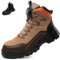 COOU Botas de Seguridad para Hombre Mujer Impermeable Zapatos de Seguridad Ligeros Comodo Antideslizante Botas de Trabajo Punta de Acero Caqui 42