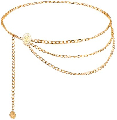 Aysatogc Taillengürtel Gold Damen Taillenkettengürtel Damen Verstellbarer Metallgürtel Bauchkette Goldener Gürtel für Jeans Hosen Kleider Gürtel Metall Link Kette(Gold)